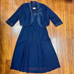 1930’s sheer patterned navy blue deco dress bolero jacket set Plus Size XL